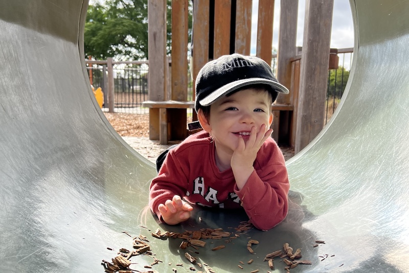 Epilepsy patient Archer in a playground tunnel